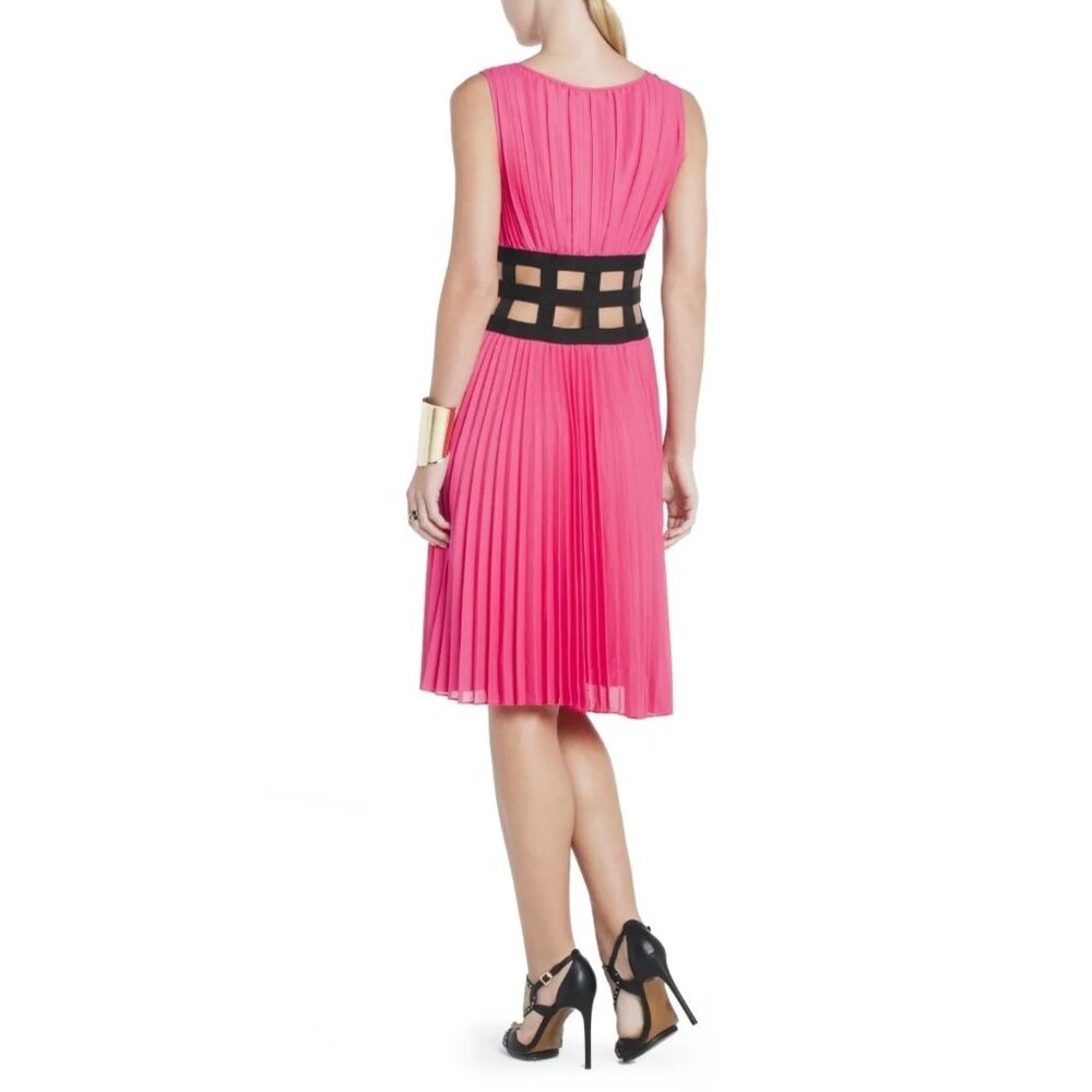 Gisele Pleated Sleeveless A-Line Midi Dress with Dust Bag S Hot Pink - Picture 8 of 10